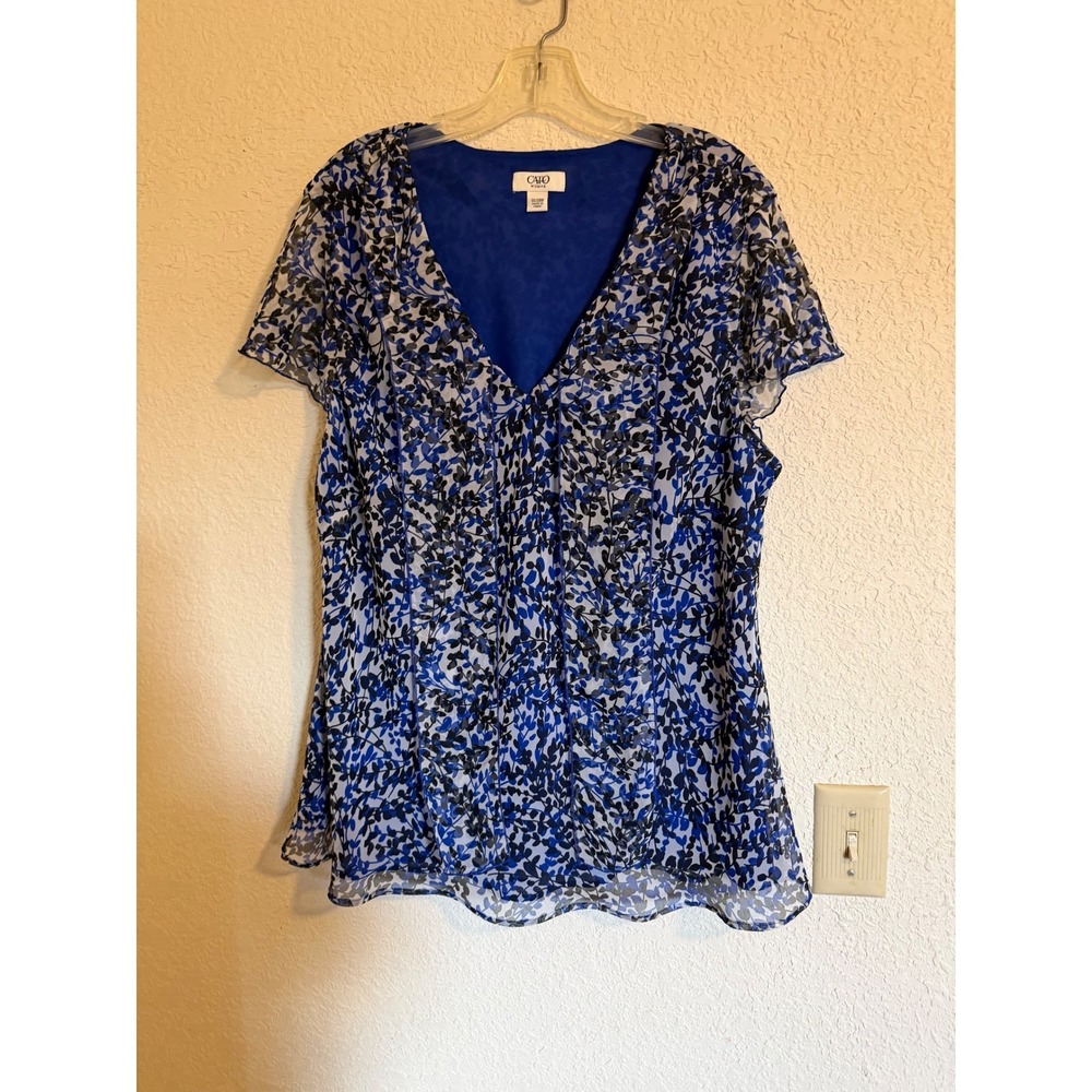 Cato Woman Blue Black Leaf Print Chiffon Blouse and Maxi Skirt Set 26/28W Plus - Picture 2 of 14